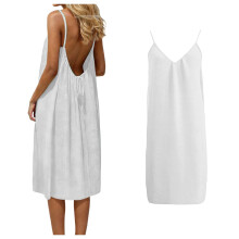 Women's backless V-neck cami dress white mid-length summer