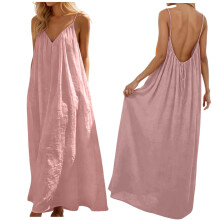 Backless V-neck spaghetti strap long casual dress for women