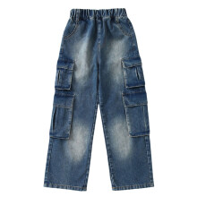 Autumn Fashion Relaxed Fit Wide Leg Cargo Trousers for Young Ladies - Casual Outdoor Comfort Play Denim Trousers with Elastic Waist