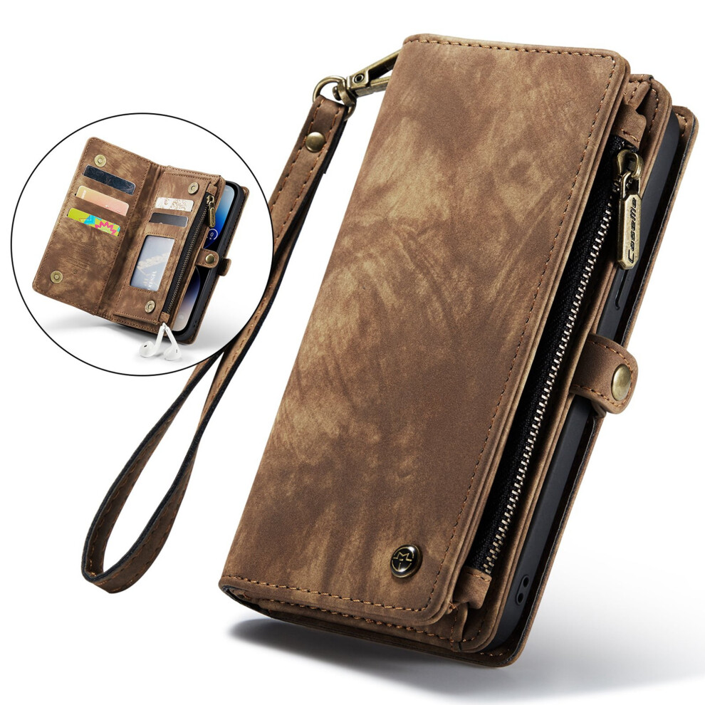 Compatible With Samsung Galaxy S10 6.1" Â Premium Leather Zipper Wallet Case, Magnetic Flip & Shockproof, Brown 9341593589932