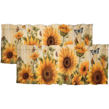 Sunflower Curtains Valances for Farmhouse Decor – Rustic Wooden Plank & Butterfly Design, 54x18 in, 2 Panel