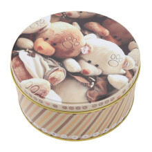 Round Metal Cookie Tin with Lid 13.6x6.8cm Storage Container