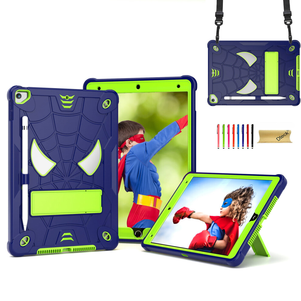Shockproof Rugged Ipad 10.2 Case, Compatible With Ipad 9Th/8Th/7Th Gen (2021/2020/2019), Kickstand & Crossbody Strap, Navy+ Green 9341593590723