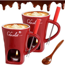Tealight Fondue Cups Set Red Ceramic 4 pcs
