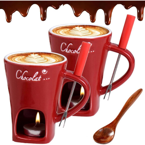 Tealight Fondue Cups Set Red Ceramic 4 pcs