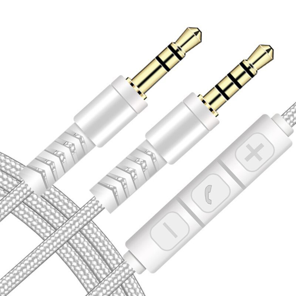Naierhg 3.5Mm Jack Male To Male Audio Cable 1.2M Aux Cable Volume Control With Mic For Compatible With Iphone For Compatible With Ipad, White 9152228630444