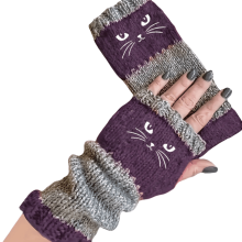 Winter gloves Cat Embroidery Splicing Knitted Warm Fashion Leaky Finger Casual Unisex Winter Essentials,8.66,Purple,Winter gloves