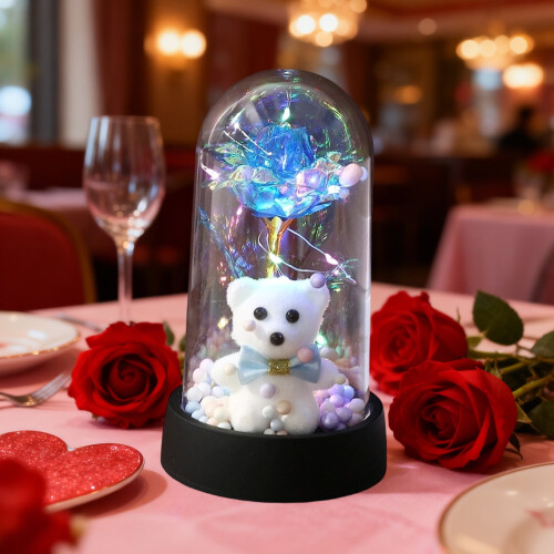 Preserved Rose and Teddy Bear Ornament 8.5x15.5cm