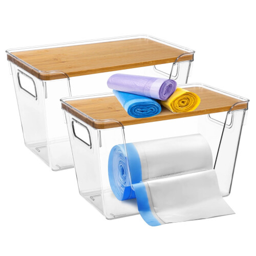 Acrylic Trash Bag Dispenser with Bamboo Top 2 pcs
