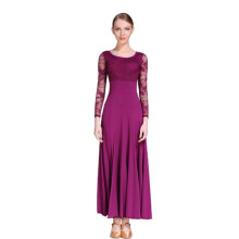 Women's Ballroom Dance Dress Lace - sleeved, long swing skirt For professional competition, Modern Waltz, Cha Cha