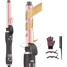 Automatic Curling Wand for Beach Waves,1 Inch Rotating Curling Iron ith 12 Temperature & Memory Mode for Medium or Long Hair