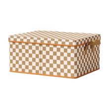 Fabric Storage Box with Lid, Brown/White Square Cloth Bin for Clothes, Foldable Wardrobe Organizer