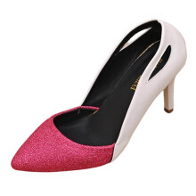 Hot Pink Womens Fashion Pointed Toe Stiletto Heel Dress Sandals Openwork Glitter Party Pu Shoes 1Pc With Shoe Box Size 39 Eu Foot Length 9.65 Inches