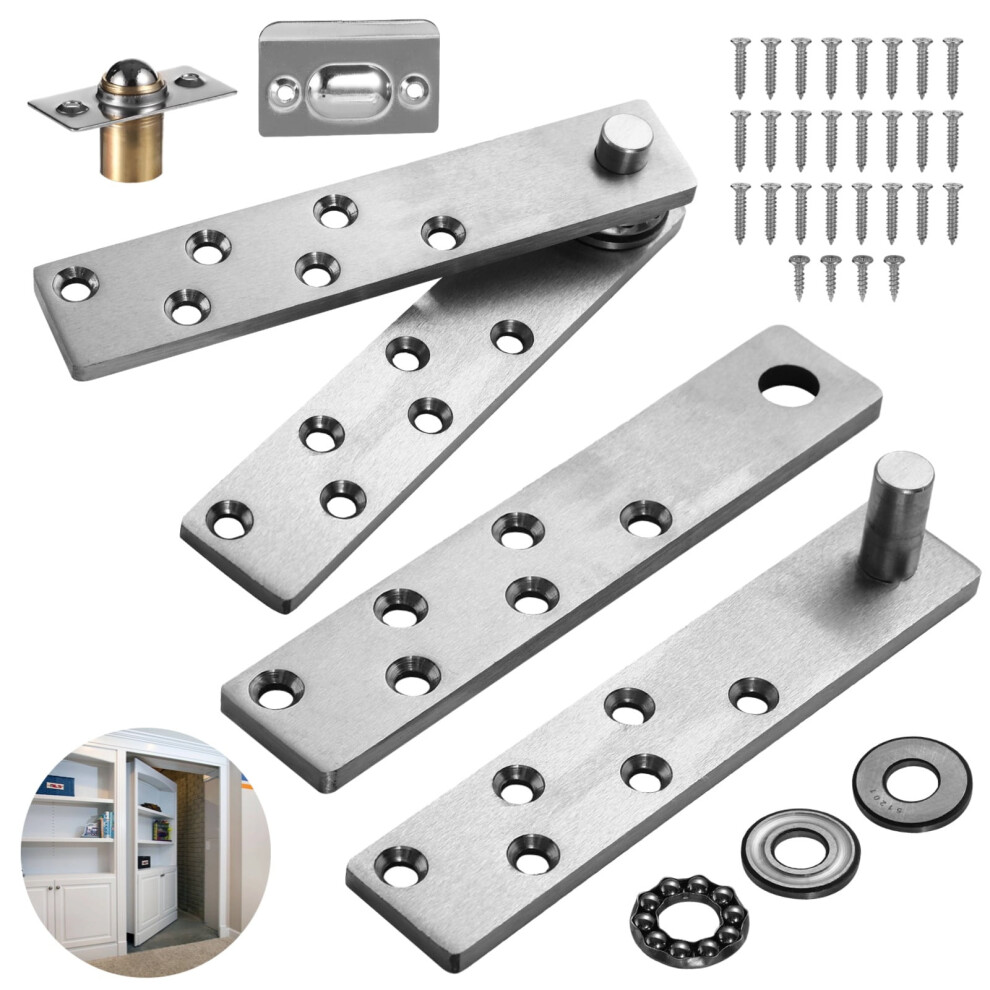 2 Pcs Heavy Duty Stainless Steel Door Pivot Hinges, Hidden Murphy/Bookshelf Secret Door Hinges, Bearing Design, Silent & Smooth Rotation, Compatible 9130661030281