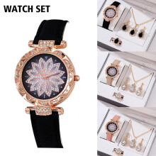 White Gift Box Jewelry Set with Rhinestone Belt and Quartz