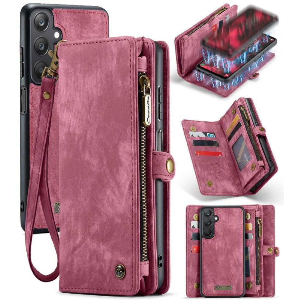 Case For Compatible With Samsung Galaxy A25 5G Wallet Cover Trifold With Detachable Card Holder Strong Magnetic Tpu Pc Handmade Leather Zipper 9130661030489