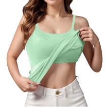 Tanktop voor dames met ingebouwde gewatteerde bh, U-vormige rug, mouwloos, aansluitend model, zachte camisole.