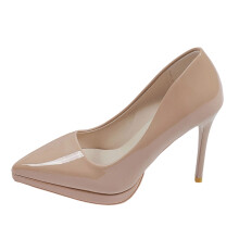 Khaki PU Slip-On High Heels for Women – Pointed Toe Stiletto, Comfortable Retro Style, Size 38 EU, Compatible with Casual Wear
