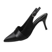 Sandales noires à talons hauts pour femme, bout pointu, style français, talon bloc, bout ouvert – Tenue décontractée printemps/été, pointure