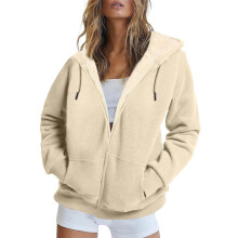 Geansaí le hoodie lomra tarraingthe le sreangán do mhná, geansaithe le zipper, seaicéid fhada-mhuinchille ócáideacha, geansaí le pócaí.