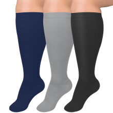 3pcs Plus Size Compression Socks for Women Extra Wide Calf Knee High Support Socks for Circulation,2XL-Style 13