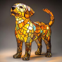 Lámpara de mesa con forma de perro: luz nocturna de resina teñida, lámpara LED 3D para mascotas, decoración vintage para el hogar y regalo para