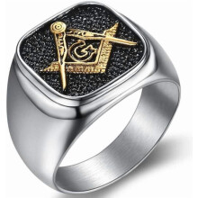 Inel masonic francmason din oțel inoxidabil, argintiu, auriu, în două tonuri, stil Signet