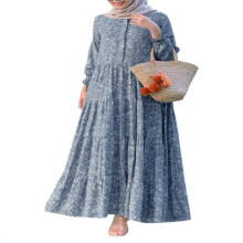 Women's floral printed layered long dress with full sleeves