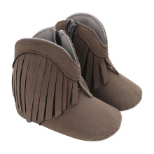 Babyjente Cowboystøvler med dusk, glidelås på siden, mokkasiner, myk bunn, sklisikre småbarnssko, grå, 12-18 måneder