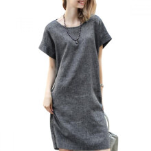 Women's Cotton Linen Sundress Plus Size Summer Roll-up
