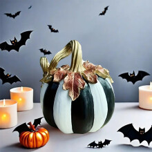 Halloween Resin Pumpkin Ornament Black White 1 Piece