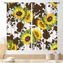 Cow Print Curtains, Brown Sunflower & Rustic Cowhide Pattern, Blackout, 2 Panels (84"x84"), for Living Room, Bedroom, Kitchen – Compatible with