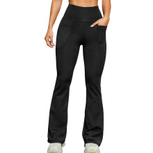 Női magas derekú, fekete, trapéz leggings zsebekkel, hasformáló jóganadrág sportos, hétköznapi viseletre, rugalmas poliészter spandex, XL