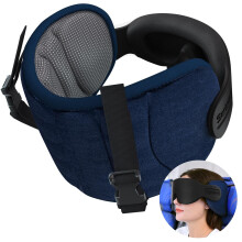 Travel Neck Pillow with Eye Mask and Head Strap for