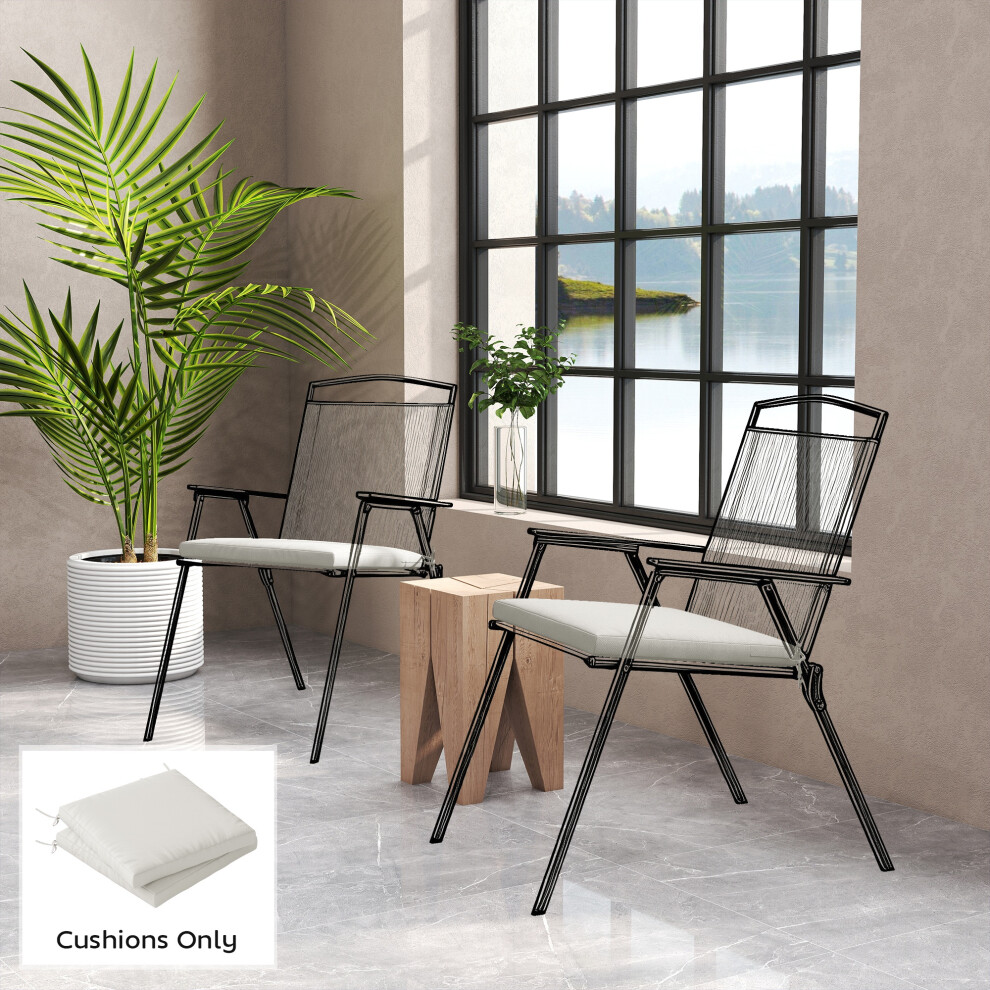 Outsunny 2Pcs Garden Chair Cushions, Waterproof Seat Pads, Cream White