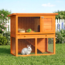 Pawhut 90cm 2 Tiers Rabbit Hutch Wooden Pet Cage Run Vintage Bunny House