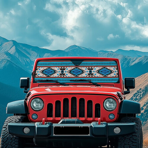 Jeep Windshield Sun Shade Blue Aztec Tribal Reflective Mat 1