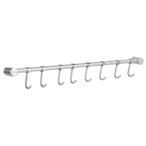 Multi Function Stainless Steel Kitchen Organizer, Wall Mounted Space Saving Bar With Sliding Hooks For Cooking Utensils, Durable Easy Installation 2