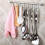 Multi Function Stainless Steel Kitchen Organizer, Wall Mounted Space Saving Bar With Sliding Hooks For Cooking Utensils, Durable Easy Installation 7