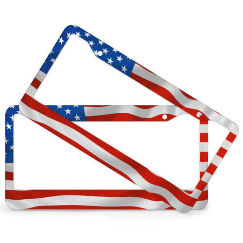 USA Flag License Plate Frames 2-Pack Stainless Aluminum 1