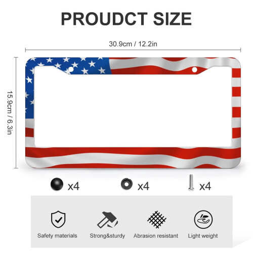 USA Flag License Plate Frames 2-Pack Stainless Aluminum 2