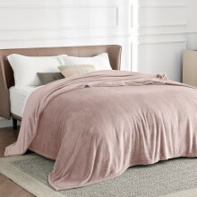 (Pink, Double: 150 cm x 200 cm.) Solid 310 GSM Fleece Blanket Warm Thick Soft Fluffy Bed Mink Sofa Throw