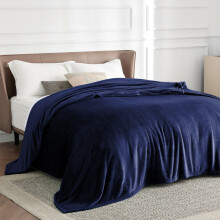 (Navy Blue, Single: 130 cm x 150 cm.) Solid 310 GSM Fleece Blanket Warm Thick Soft Fluffy Bed Mink Sofa Throw