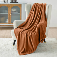 (Rust Orange, Double: 150 cm x 200 cm.) Solid 310 GSM Fleece Blanket Warm Thick Soft Fluffy Bed Mink Sofa Throw