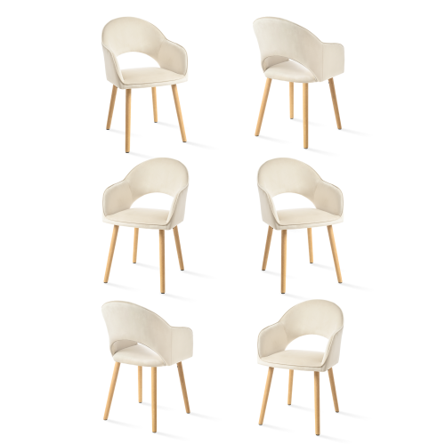 (Ivory, Set of 6) Velvet Dining Chairs with Ergonomic Back & Arm Support, Modern Armchairs with Wood Legs for Kitchen & Home 2
