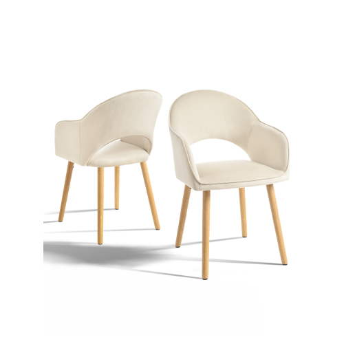 (Ivory, Set of 2) Velvet Dining Chairs with Arm Support, Armchairs with Wood Legs for Kitchen, Home 2