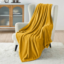 (Mustard, Single: 130 cm x 150 cm.) Solid 310 GSM Fleece Blanket Warm Thick Soft Fluffy Bed Mink Sofa Throw