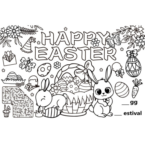 Easter Egg Paper Placemats Rabbit Chick Pattern 6-Pack