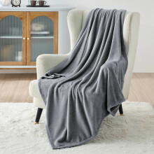 (Grey, Single: 130 cm x 150 cm.) Solid 310 GSM Fleece Blanket Warm Thick Soft Fluffy Bed Mink Sofa Throw