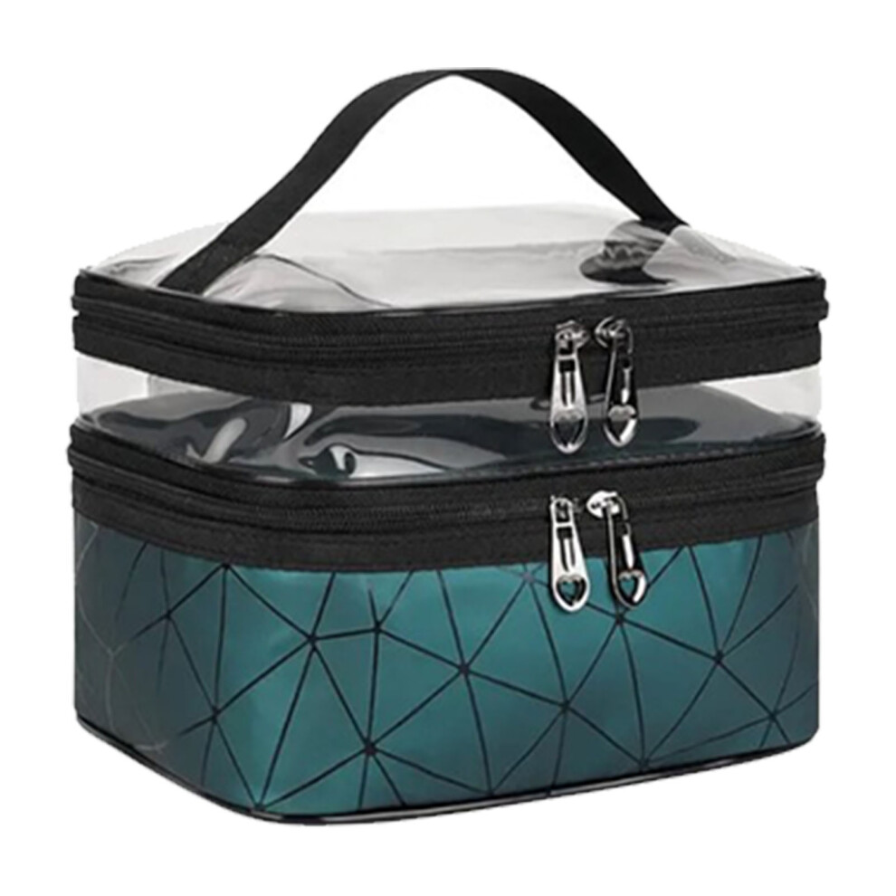 Toiletry Organizer Double Layer Cosmetic Bag Travel Makeup Case Water Resistant Fabric Large Capacity Dry Wet Separate Design With Transparent Layer